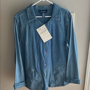 Denim&Co Button-Front Utility Jacket in Denim Blue, Size Large